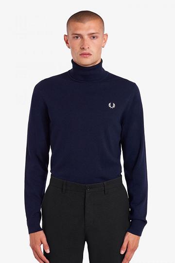 Navy Fred Perry Roll Neck Jumper Men's Knitwear | PH 1319VRWD